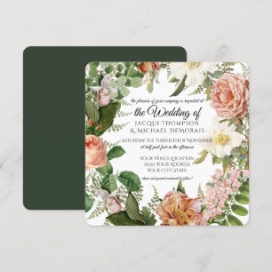 Waldgrüne Rosen Vintage Botanische Florale Hochzei Einladung
