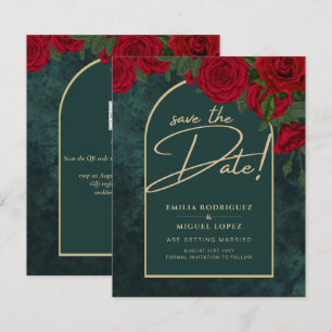 Waldgrüne Rote Rosen Winter SAVE THE DATE