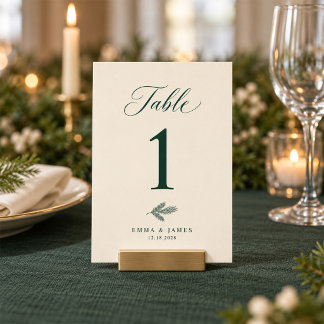 Waldgrüne und elfenbeinfarbene Skript-Weihnachts-H Tischnummer