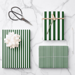 Waldgrüne und weiße Streifen Geschenkpapier Set