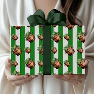 Waldgrüne vintage gestreifte Shamrock-Barrel  Geschenkpapier