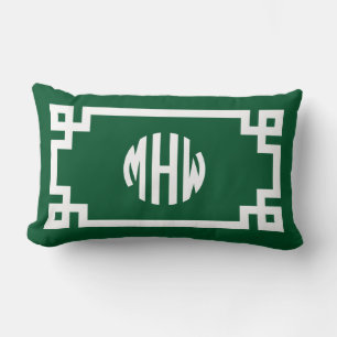 Waldgrüner Kreis-Monogramm-Griechischer Schlüssel Lendenkissen