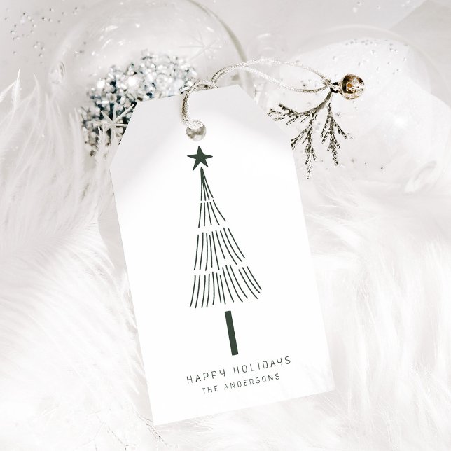 Waldgrüner Minimalistischer Weihnachtsbaum Geschenkanhänger (Von Creator hochgeladen)