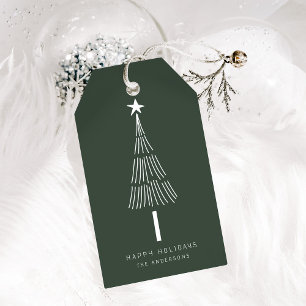 Waldgrüner Minimalistischer Weihnachtsbaum Geschenkanhänger