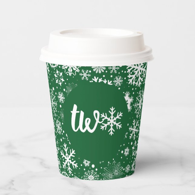 Waldgrüner Schneeflocke - ZWEI-Papier-Cup Pappbecher (Vorderseite)