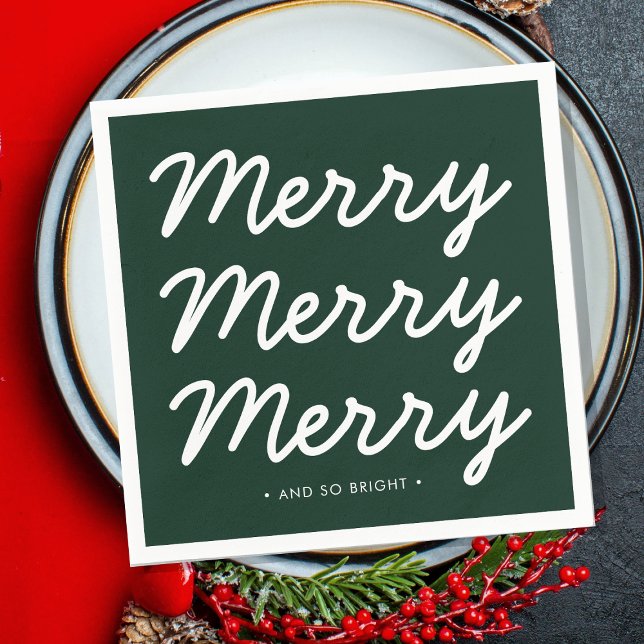 Waldgrüner Urlaub Serviette (Merry Christmas, typography cheerful green paper napkins.)