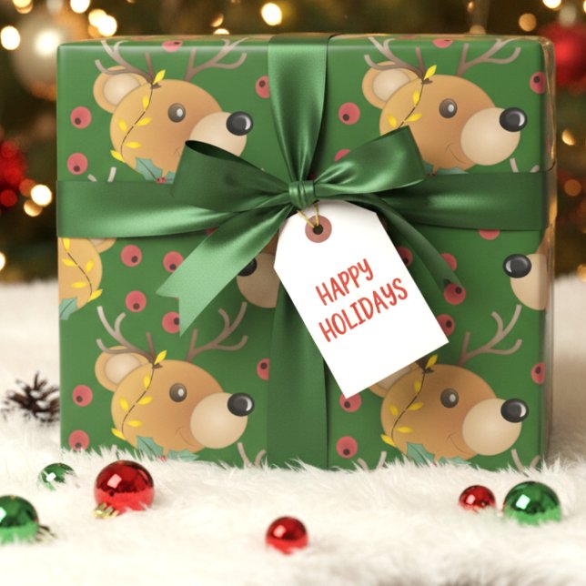 Waldgrüner Weihnachts-Teddybär Geschenkpapier (Cute bear, festive flair. Perfect for wrapping, scrapbooking, or holiday crafts.)