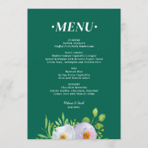 Waldgrünes Blumen Hochzeitsmenü zum Ausdrucken