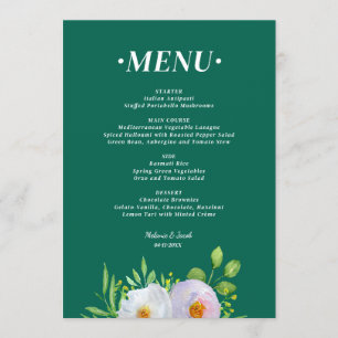 Waldgrünes Blumen Hochzeitsmenü zum Ausdrucken Menükarte