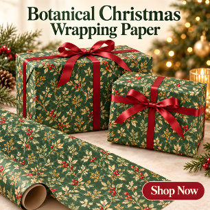 Waldgrünes botanisches Weihnachtspapier Geschenkpapier