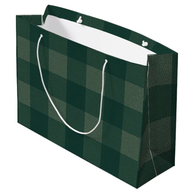Waldgrünes Büffel-Karo Große Geschenktüte (Rückseite Schrägansicht)
