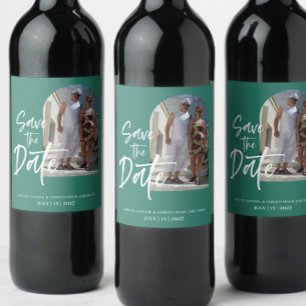 Waldgrünes Foto Save the Date Einladung Weinetikett