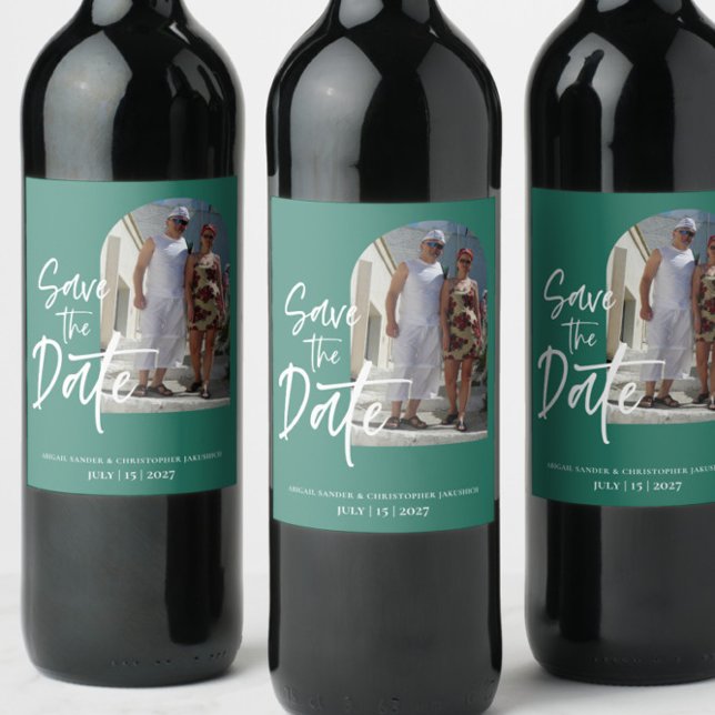 Waldgrünes Foto Save the Date Einladung Weinetikett (Von Creator hochgeladen)
