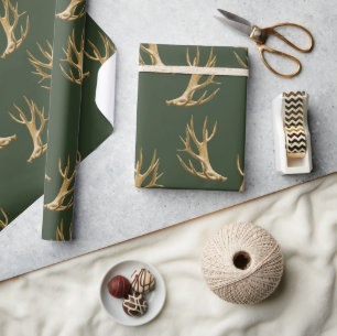 Waldgrünes Geweihmuster Männliches Geschenk Geschenkpapier