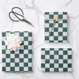 Waldgrünes Moos-Schachbrettmuster Geschenkpapier Set