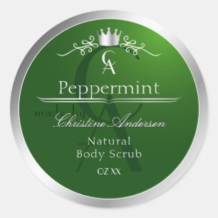 Waldgrünes Produktlabel Silberrahmen Monogramm Runder Aufkleber