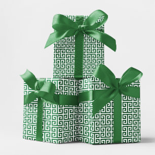 Waldgrünes und weißes griechisches Schlüssel-Muste Geschenkpapier