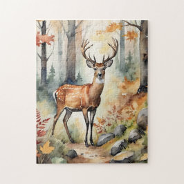 Waldhirsch-Aquarell-Fuchs Herbst Puzzle