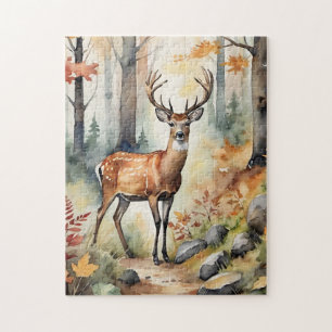 Waldhirsch-Aquarell-Fuchs Herbst Puzzle