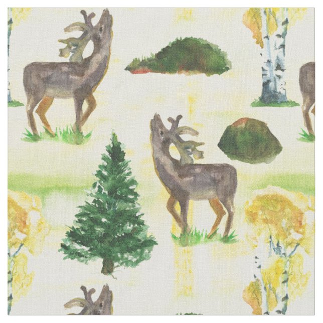 Waldhirsch Aquarell Stoff (Nahaufnahme)
