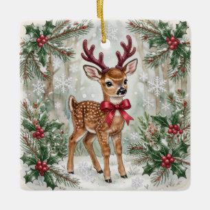 Waldhirsch-Babys erstes Weihnachten personalisiert Keramikornament
