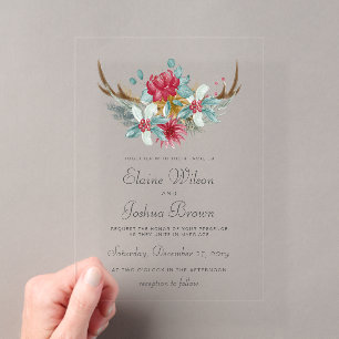 Waldhirsch-Blumen-Geweih-Winterhochzeit Acryleinladungen