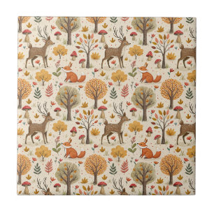 Waldhirsch & Fuchs Herbstwald Tiermuster Fliese