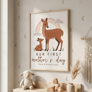 Waldhirsch-Mutter-Baby-Erster-Muttertag-Ruhevolle- Poster