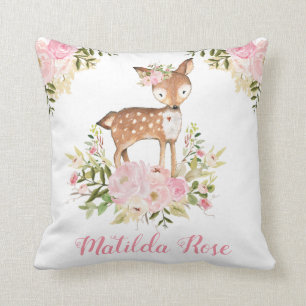 Waldhirsch Rosa Florale Pfingstrose Mädchen Kinder Kissen