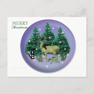Waldhirsch und tierische Freunde Weihnachtspostkar Feiertagspostkarte