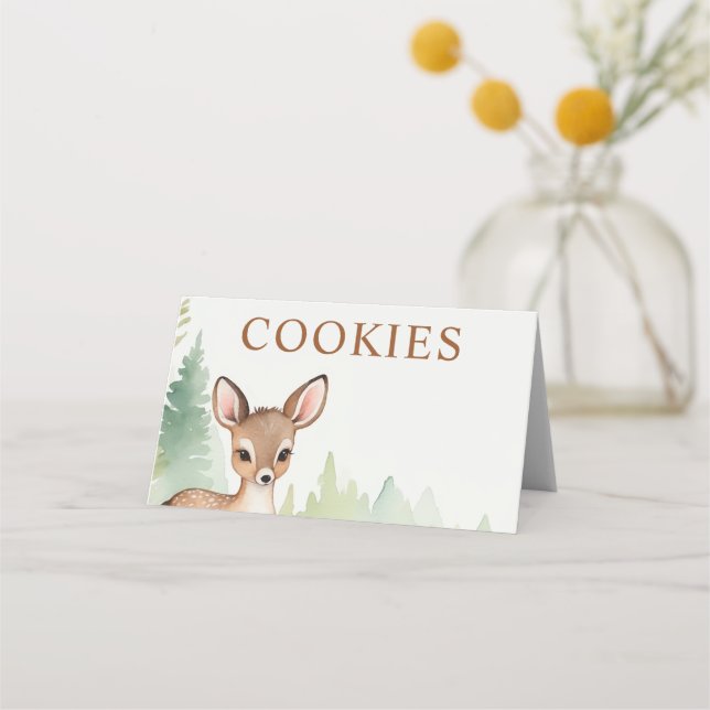 Waldhirsch-Wald-Neutral-Babyshower-Kekse Platzkarte (Vorderseite)