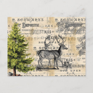 Waldhirsch-Weihnachts-Vintage-Postkarte Postkarte