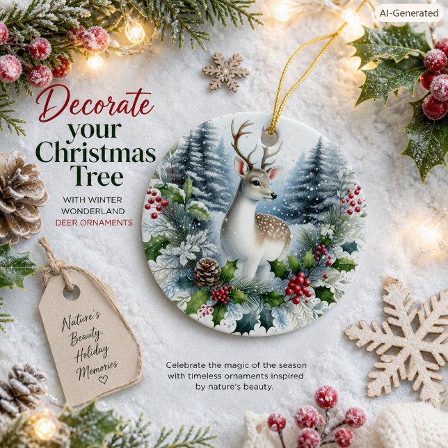 Waldhirsch-Weihnachtskranz Keramik Natur  Ornament (Von Creator hochgeladen)