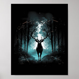 Waldhirsch Wildtier Tierillustration 2 Poster