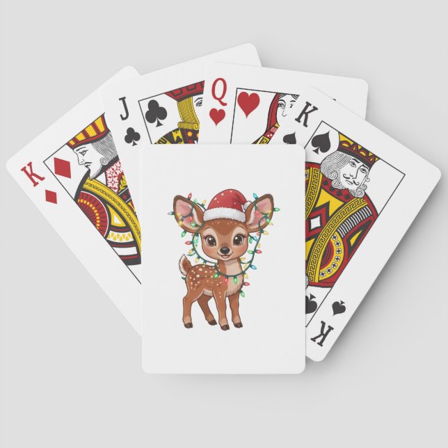 Waldhirsche eingewickelt in Weihnachtslichter   Spielkarten (Rückseite)