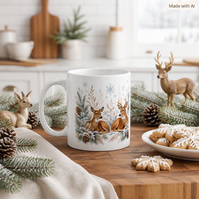 Waldhirsche im Winterschnee Saisonale Kaffeetasse (Von Creator hochgeladen)