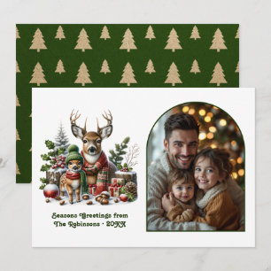 Waldhirschfamilie Cozy Forest Weihnachtsfoto Feiertagskarte