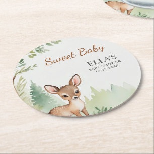 Waldhirschwald neutrale Babyparty Runder Pappuntersetzer