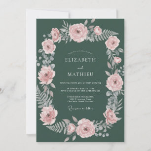 Waldhochzeit mit Eukalyptus-Blättern in Rosa Einladung