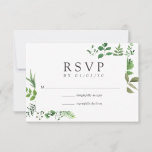 Waldhochzeit mit Grünpflanzen RSVP Karte