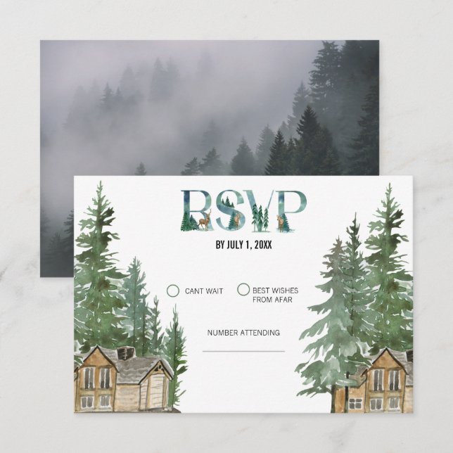 Waldhochzeit RSVP Karte (Vorne/Hinten)