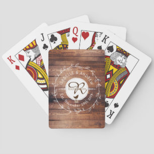 Waldhochzeits-Monogramm-hölzerner Spielkarten