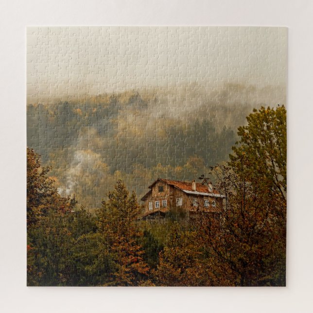 Waldholzhaus: ruhige Landschaft Puzzle (Vertikal)
