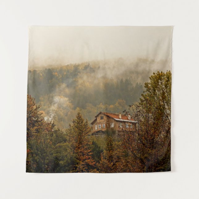 Waldholzhaus: ruhige Landschaft Wandteppich (Vorderseite)