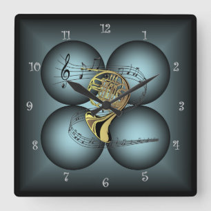 Waldhorn ~4 Globus ~Musikinstrument ~ Tonleiter ~ Quadratische Wanduhr