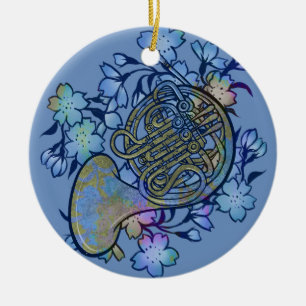 Waldhorn Blaue Blumen Band Klasse Keramik Ornament