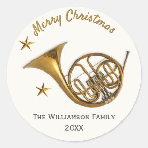 Waldhorn Frohe Weihnachtsmusik Personalisiert Runder Aufkleber