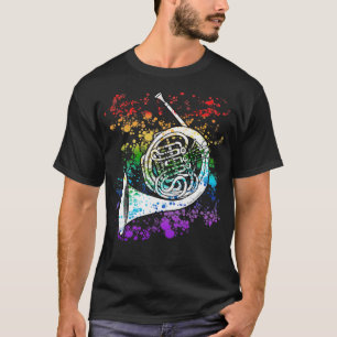 Waldhorn Regenbogenfarben Hornist Blechmusiker T-Shirt