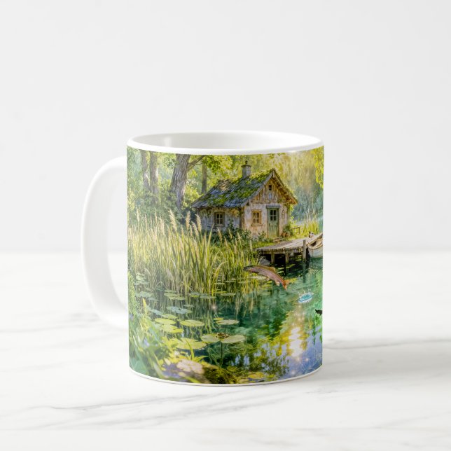 Waldhütte mit Enten, Pier und Dock A Kaffeetasse (Vorderseite Links)