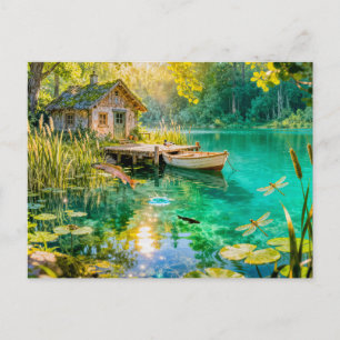Waldhütte mit Enten, Pier und Dock A Postkarte